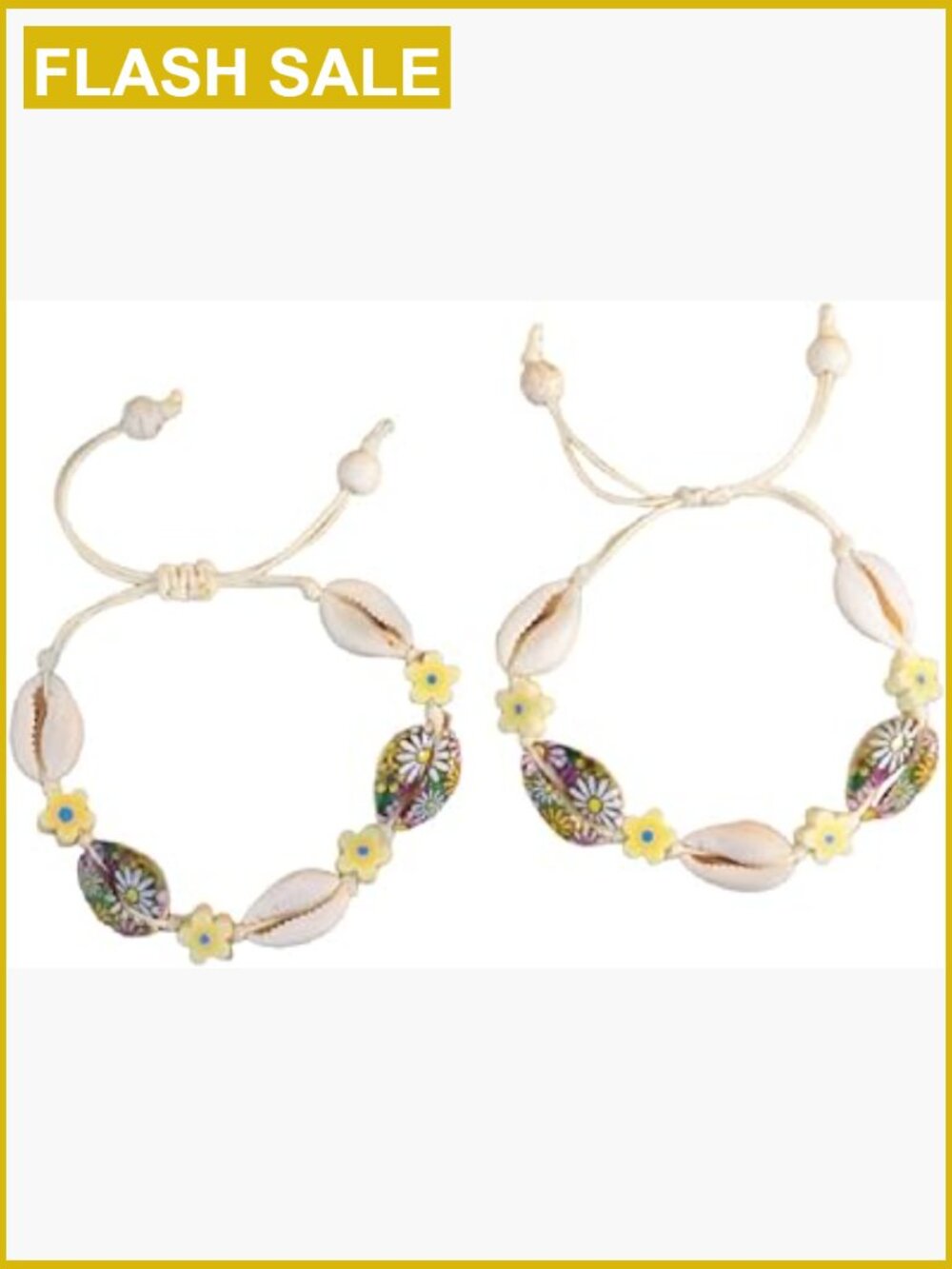 Handmade Braided Shell Anklet Bracelet Set - Bohemian Stretchable Woven Beach